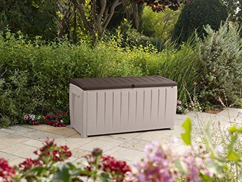 Keter Keter Novel Outdoor Plastic Storage Box Garden Furniture, Beige and Brown, 124 x 55 x 62.5 cm
