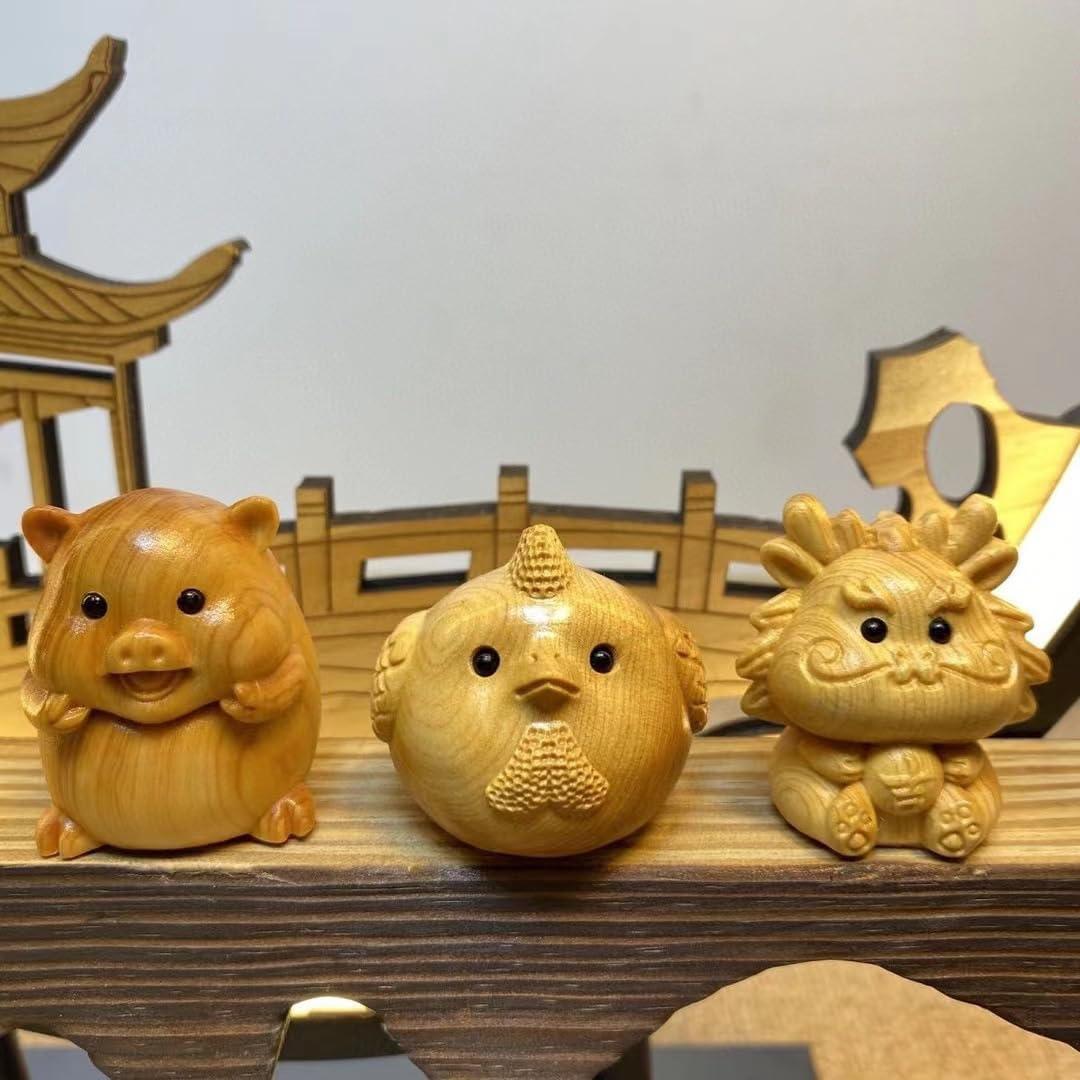 Ltahtliay Ltahtliay Wooden Animal Chinese Zodiac Figurines, Small Cute Animal Wooden Sculptures Handmade Accents Craft, Wood Craft Figurine Statue Art Small Animal for Home Office Table Decoration (1,Rat)