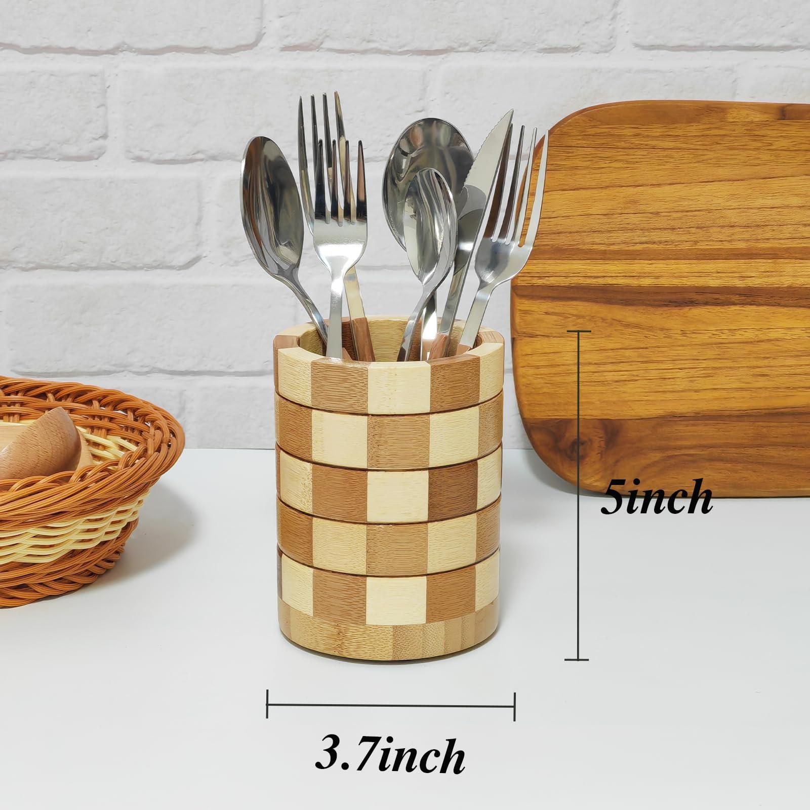 TIWPAJS TIWPAJS Bamboo Silverware Holder, Silverware Caddy, Silverware Organizer, Utensil Holder for Kitchen Countertop, Wooden Kitchen Utensil Organizer, Cooking Utensil Holder, Flatware & Utensil Storage