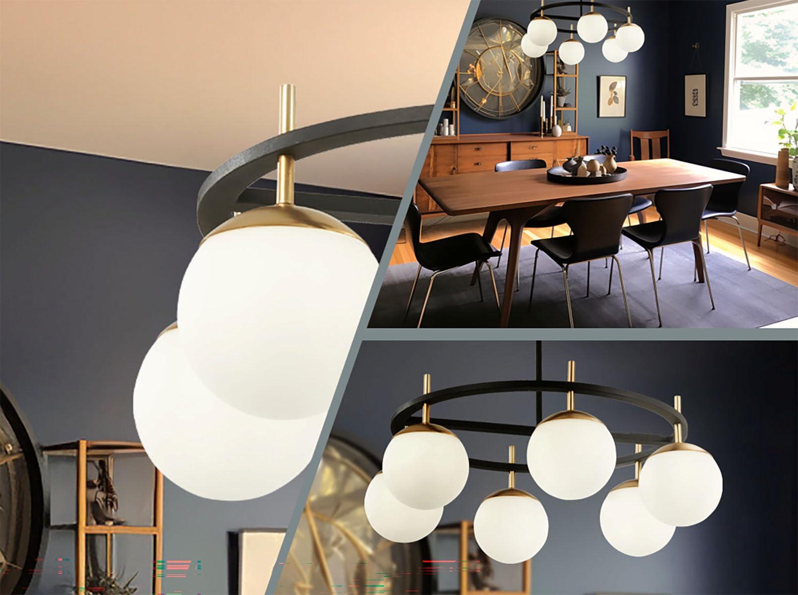 GEORGE KOVACS GEORGE KOVACS P1356-618 Alluria Pendant, 6-Light, 450 Total Watts, 9.75-in H x 27-in W, Weathered Black with Autumn Gold