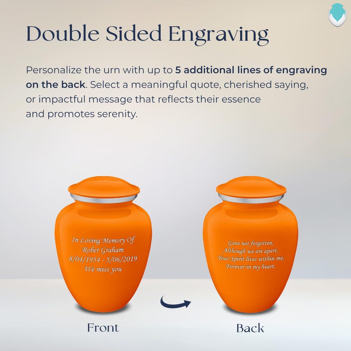 GetUrns Geturns Embrace Small Personalized Cremation Urns for Human Ashes I Burnt Orange Funeral Urn for Women and Men with Double Side Engraving I 44 lbs