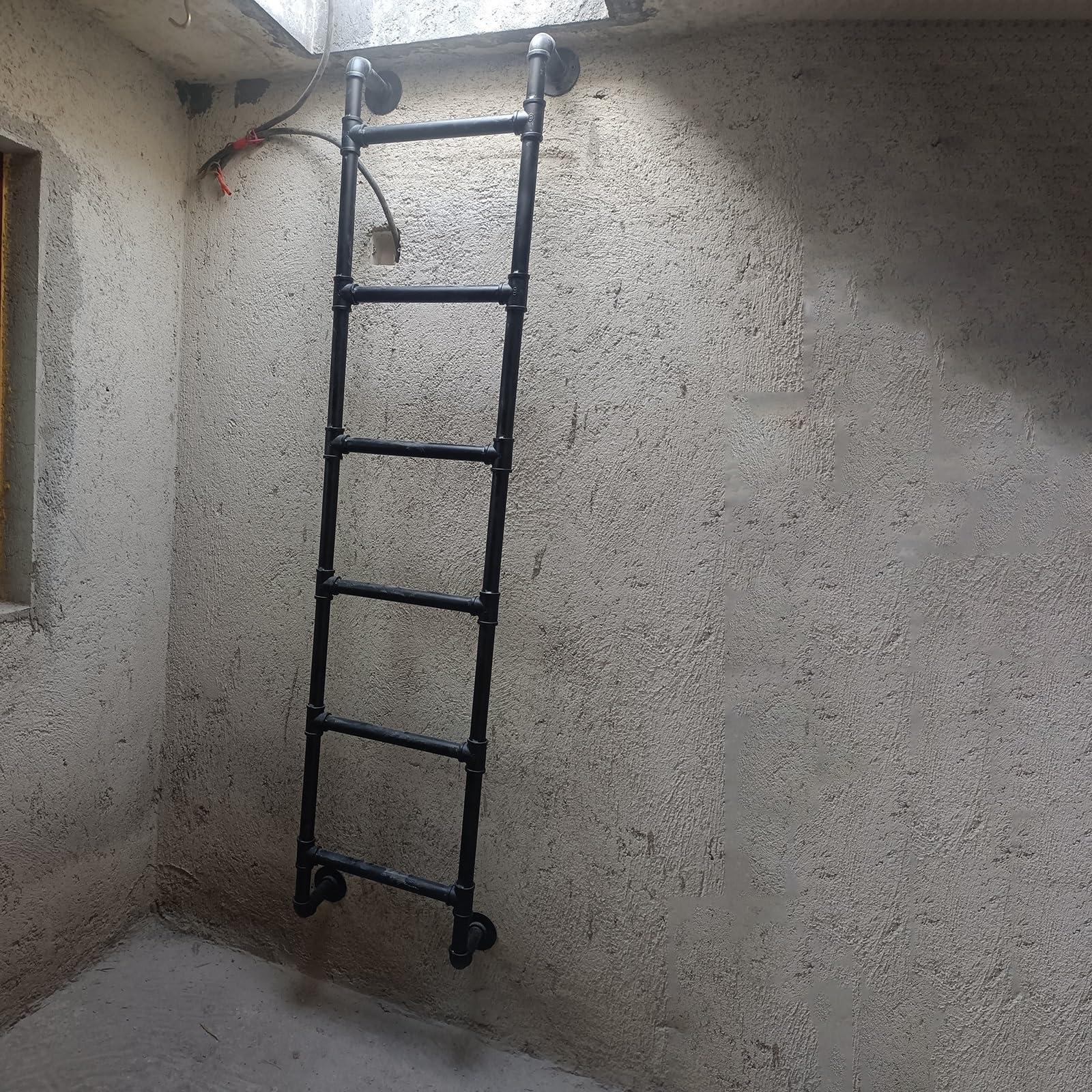LXLZYXSF Basement Window Well Egress Ladder, Attic / Yard Wall Ladder Wrought Iron, Escape Ladder Bunk Bed Ladder with Screws, 230 220 210 200 190 180 170 160 150 140 130 120 110 100 cm High ( Color : Black ,
