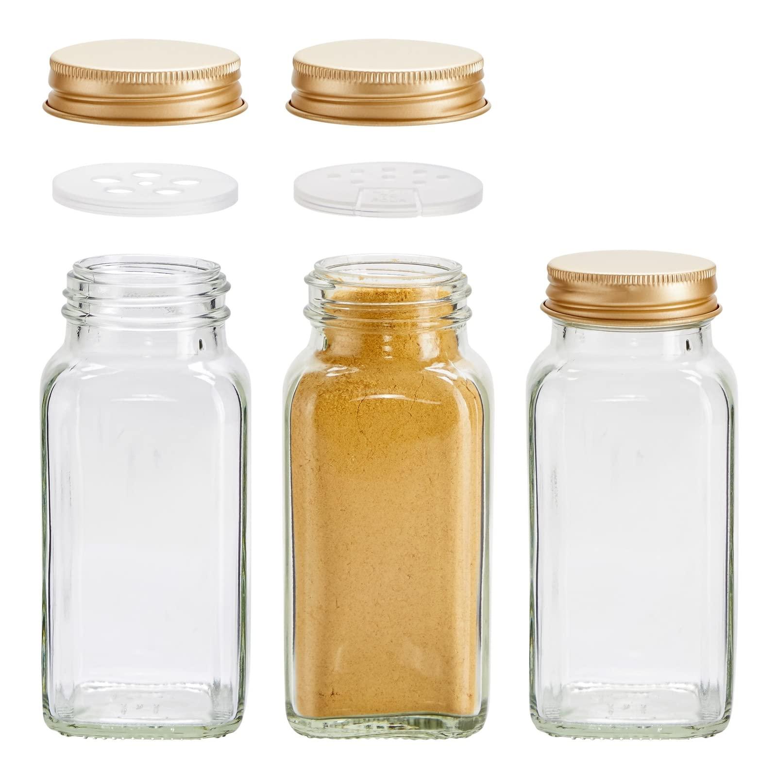 Talented Kitchen Talented Kitchen 24 Pack 6 Oz Glass Spice Jars with Shaker Lids, 328 Preprinted Labels, Gold Caps, and Gold Lids with Seasoning Containers Labels