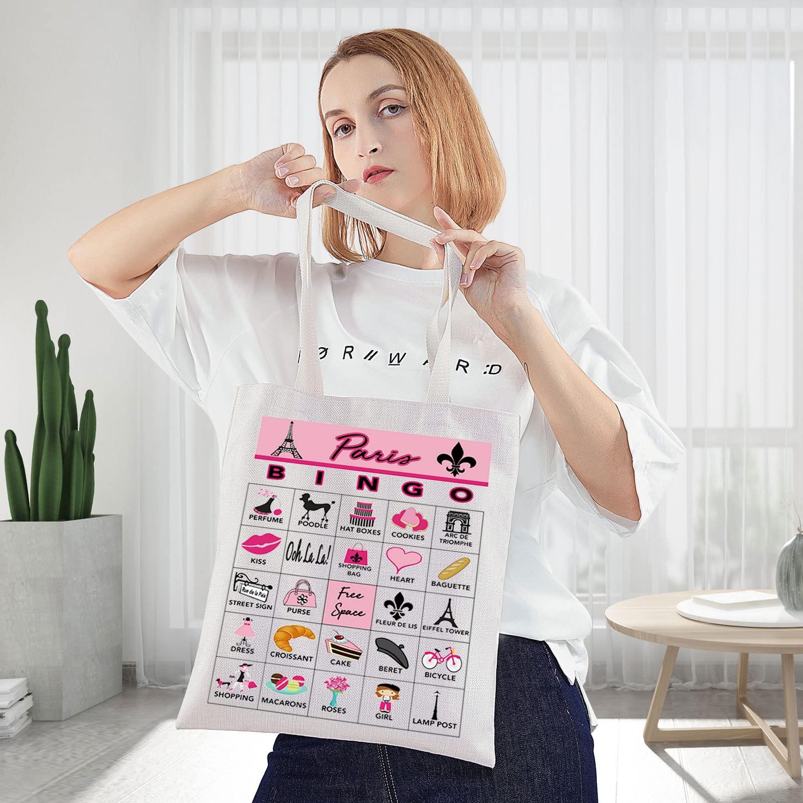 WZMPA WZMPA Paris Bingo Game Tote Bag Paris Lover Gifts Paris Canvas Tote Bag Paris Reusable Shopping Bag For Women Girls (Paris Bingo TG)