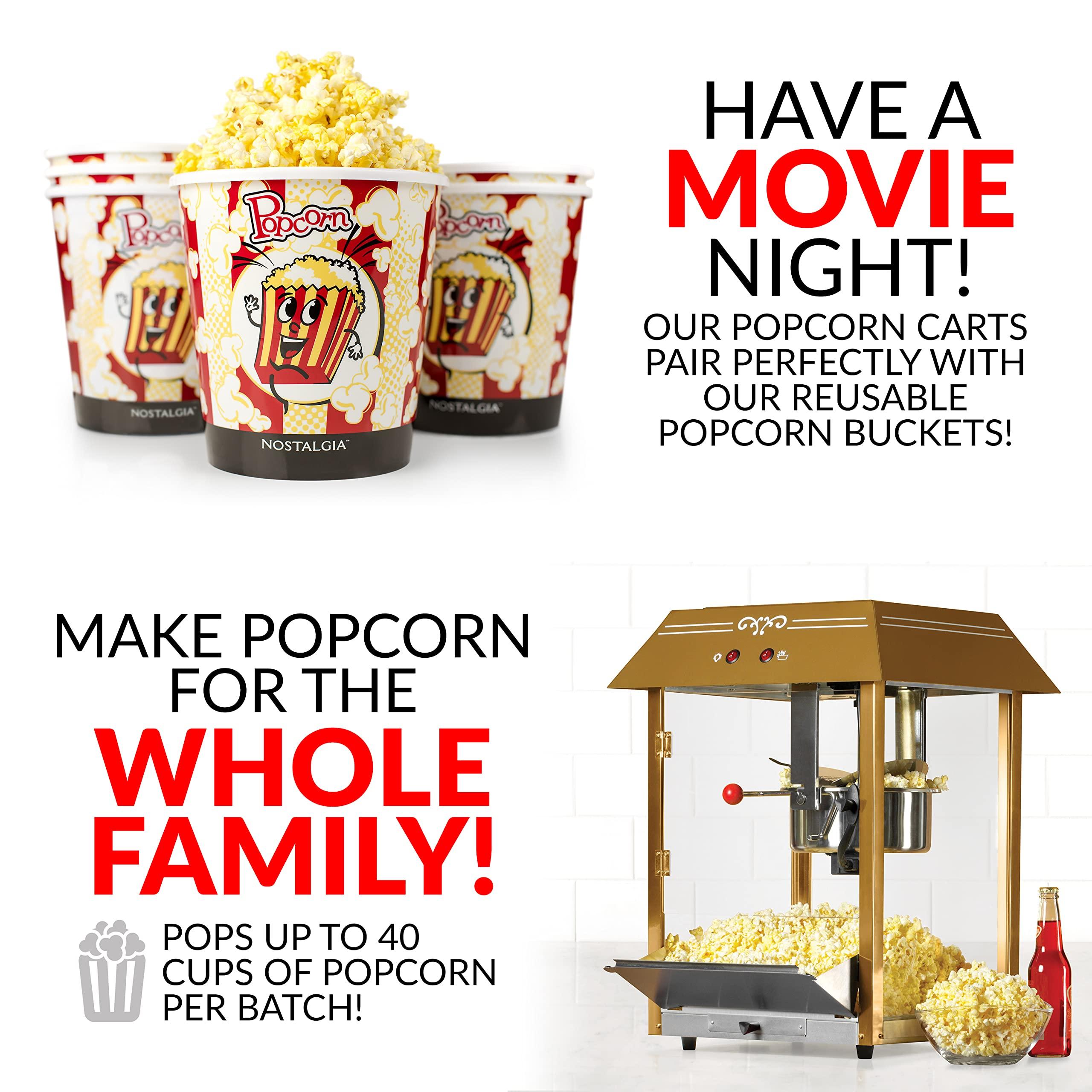 Nostalgia Nostalgia Popcorn Maker Machine - Professional Cart With 10 Oz Kettle Makes Up to 40 Cups - Vintage Popcorn Machine Movie Theater Style - Red