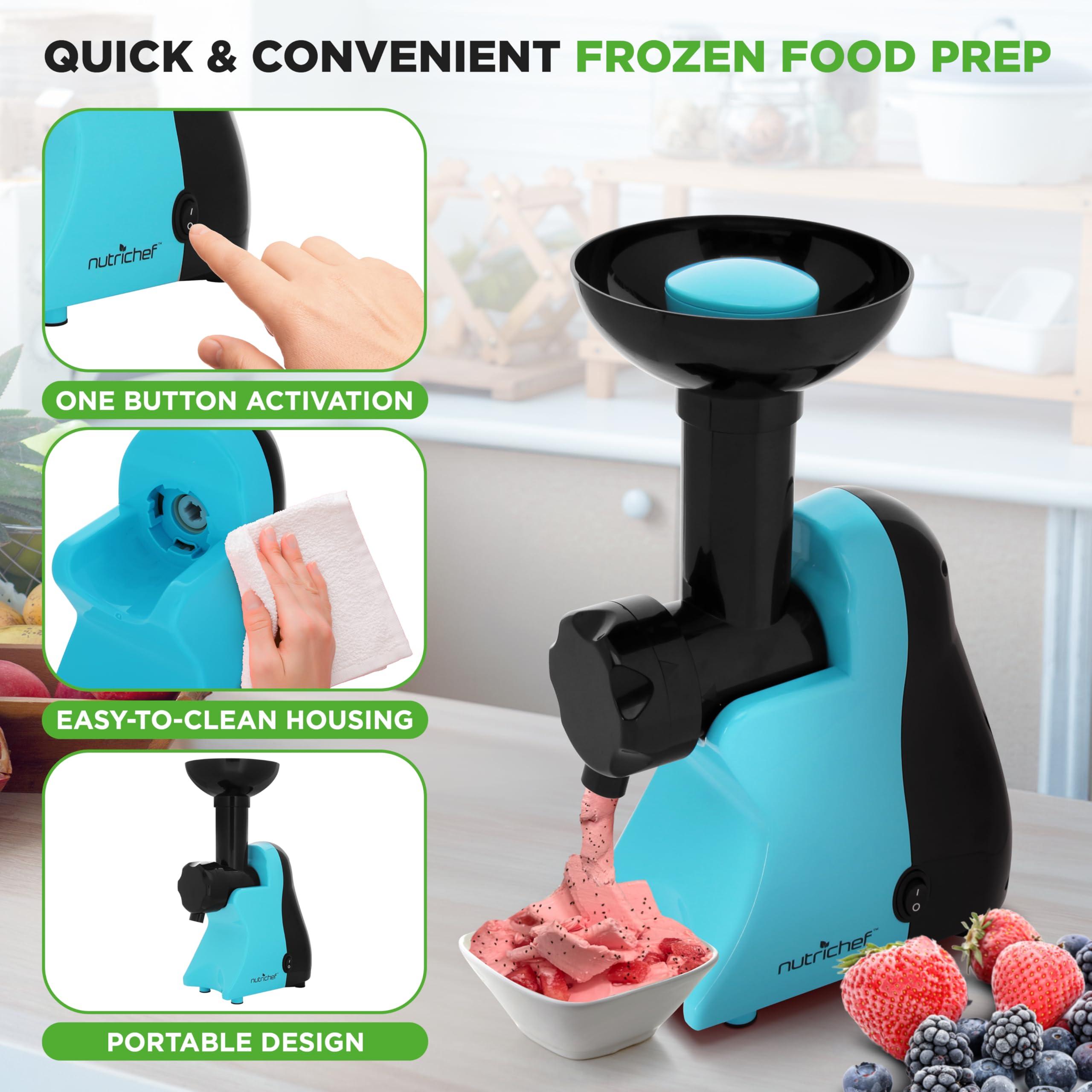NutriChef NutriChef Electric Frozen Fruit Dessert Maker - Fruit Sorbet Machine - Make Ice Cream, Dessert, Gelato, Smoothies, Slushies & Frozen Yogurt - Includes Food Plunger & Recipe Book - Blue