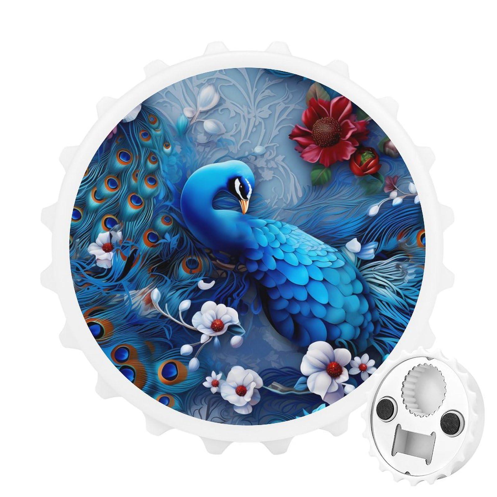 XKAWPC Peacock Flowers Magnetic Bottle Opener Funny Beer Opener Fridge Sticker for Refrigerator White-Style