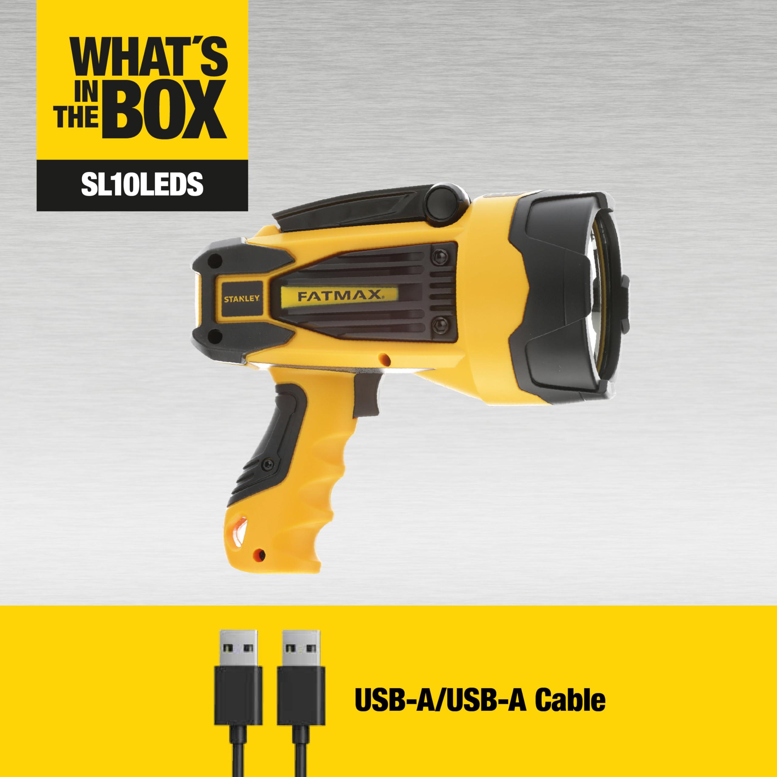 Stanley STANLEY FATMAX SL10LEDS Rechargeable 2200 Lumen Lithium Ion Ultra Bright LED Spotlight Flashlight with USB Power Charger