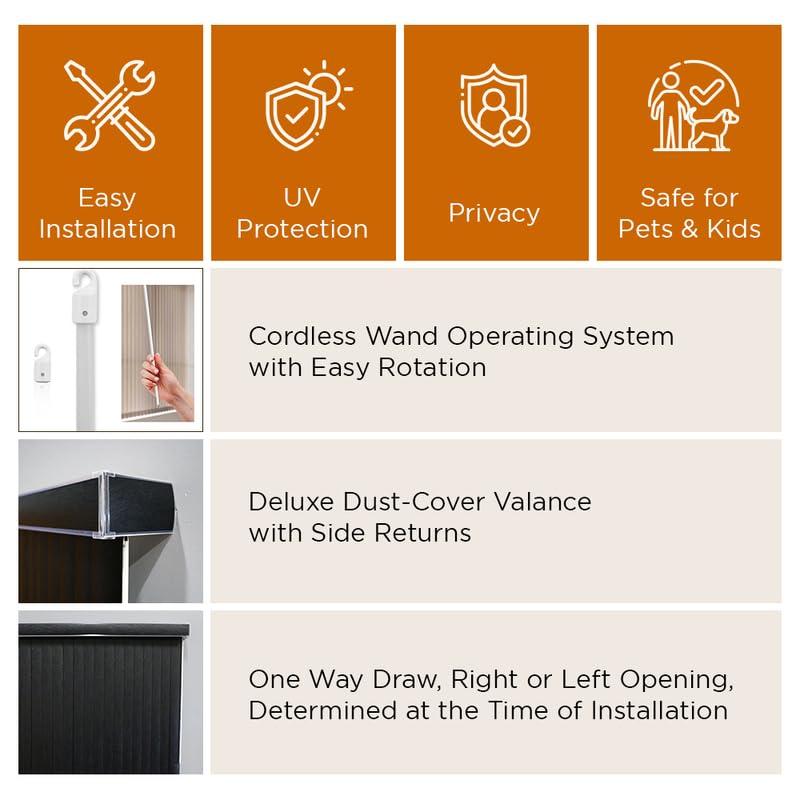 BlindDen BlindDen - Vinyl Vertical Window Blinds for Home - Vertical Blinds for Sliding Glass Doors - Frisco Black (42" W x 60" H)