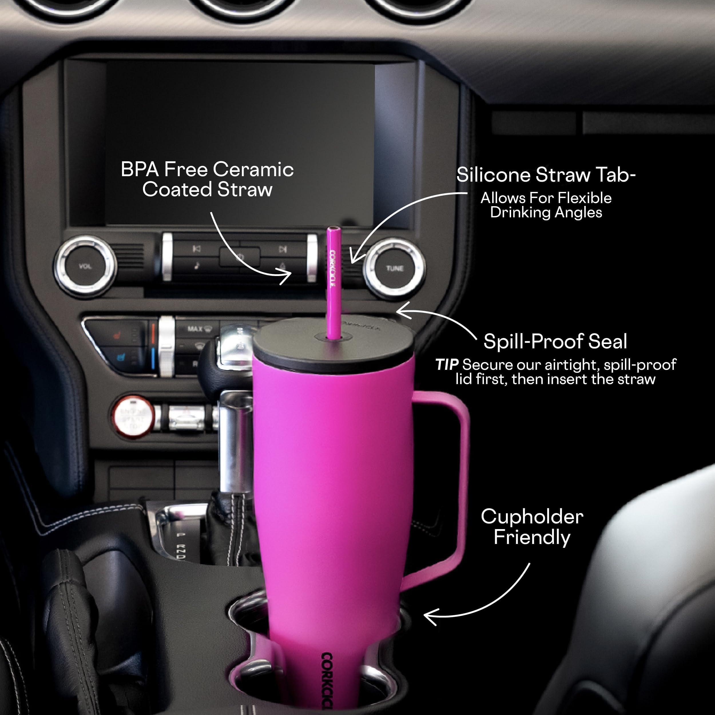 Corkcicle Corkcicle Cold Cup XL Insulated Tumbler with Handle, Lid, & Straw, Powder Puff, 30 oz Reusable Cupholder Friendly Water Bottle Keeps Drinks Cold 12hrs