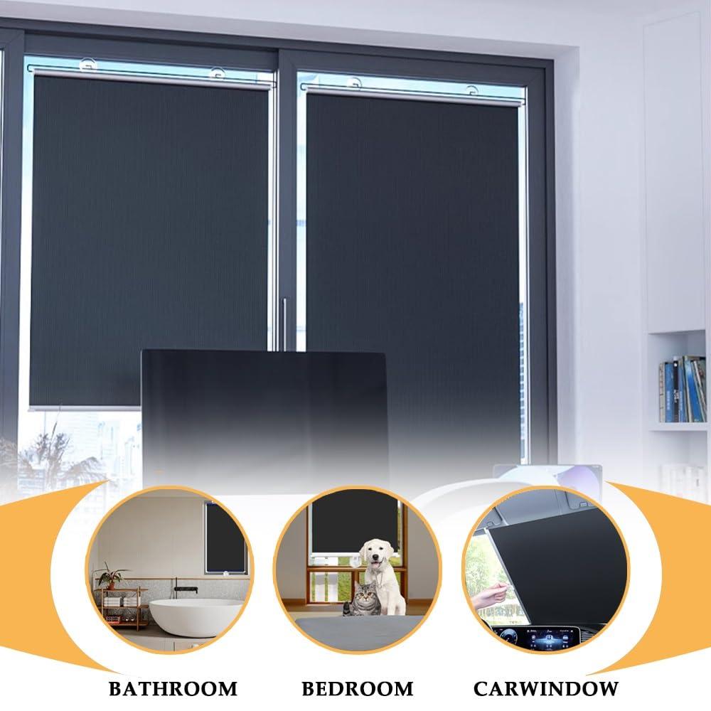 HomeLoft Basics Temporary Blackout Roller Shades Privacy Roller Blinds Portable Window Shades with Suction Cups Easy to Install for Home,Office,Bedroom,Door(Gray,W23 x H49)