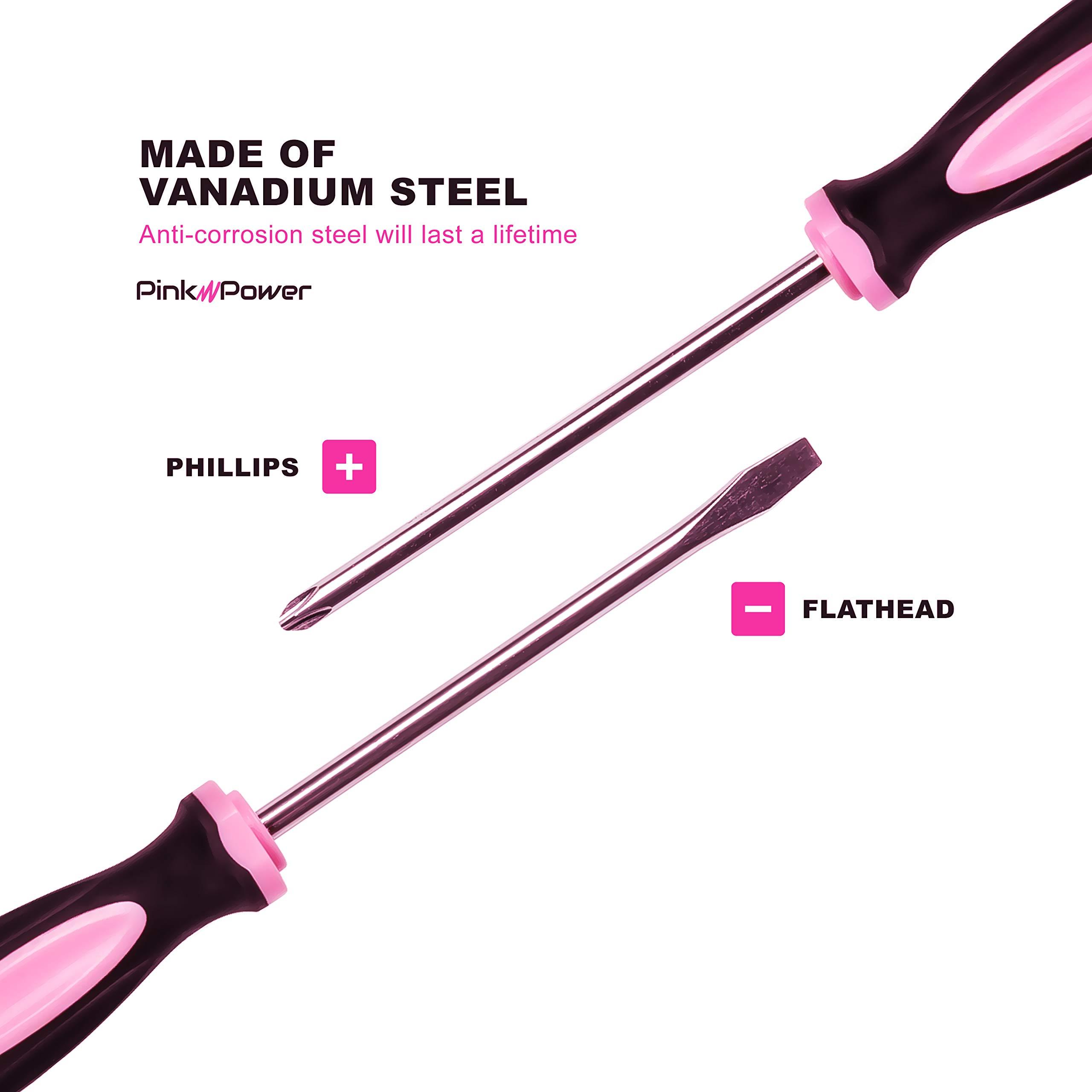 Pink Power Pink Power Magnetic Screwdriver Set - 6 Piece Phillips Head and Flat Head Hand Pink Tool Set for Women & Ladies - Insulated Screwdriver Kit with Magnetic Tip - Screw Drivers Set