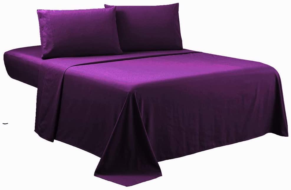 Cotton Hub 600-Thread-Count-100% Pure Cotton 4 Piece Sheet Set- Long Staple Combed Cotton Sheet Set, Soft and Silky Sateen Weave, Fits Mattress Upto 15 Inches Deep Pocket-Purple(Twin XL)