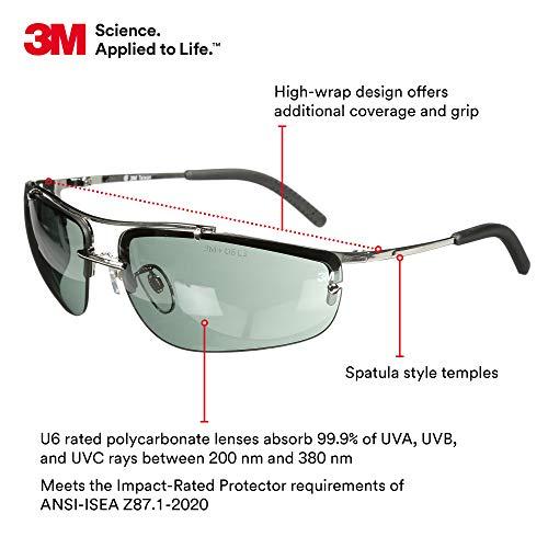 3M 3M Safety Glasses, Metaliks, ANSI Z87, Anti-Fog, Gray Lens, Polished Metal Frame, Adjustable Bridge