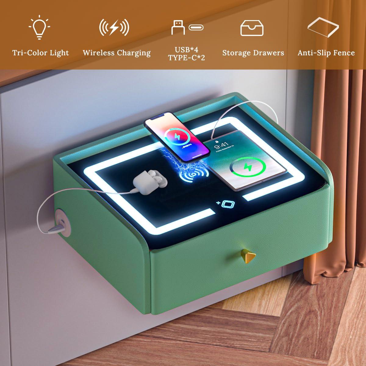 HOMEMORE HOMEMORE Smart Nightstand Floating Bedside Table LED Nightstand with Charging Smart Nightstand Bedroom Options for Young People.