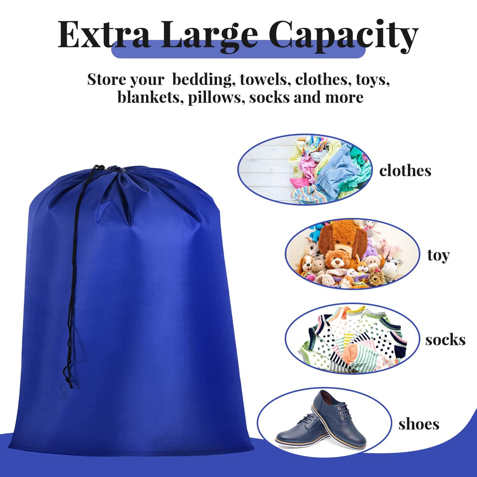 Woanger Woanger 12 Pack Extra Large Laundry Bag Bulk 28 x 45 Inch Washable Travel Laundry Bag with Drawstring Fit Hamper Basket heavy duty Laundry Bags for college, dorm Home Camping(Blue)
