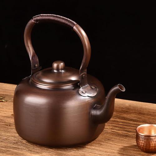 LRTYZBD Whistling Kettle,Stove-Top Kettle,Hand Forged of Thickened Pure Copper,Automatic Siren When Water Boils,Braided Rope Anti-Scald Handle, Suitable for Induction/Open Fire-Smooth ||3L