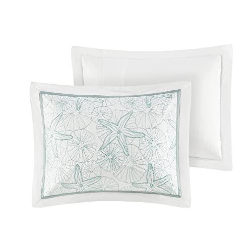 Harbor House Harbor House Cotton Comforter Set - Coastal Oceanic Sealife Design, All Season Down Alternative Bedding with Matching Shams, Bedskirt, Maya Bay, Seafoam Blue Full(80"x90") 4 Piece