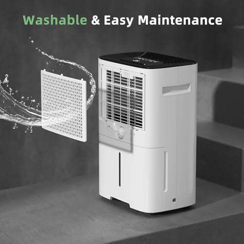 HOGARLABS HOGARLABS 34 Pint Dehumidifiers for Home Basements, with 3 Working Modes, Overflow Protection, and Auto Shut off Restart. Ultra Silent Dehumidifier with Drain Hose, Intelligent Humidity Control