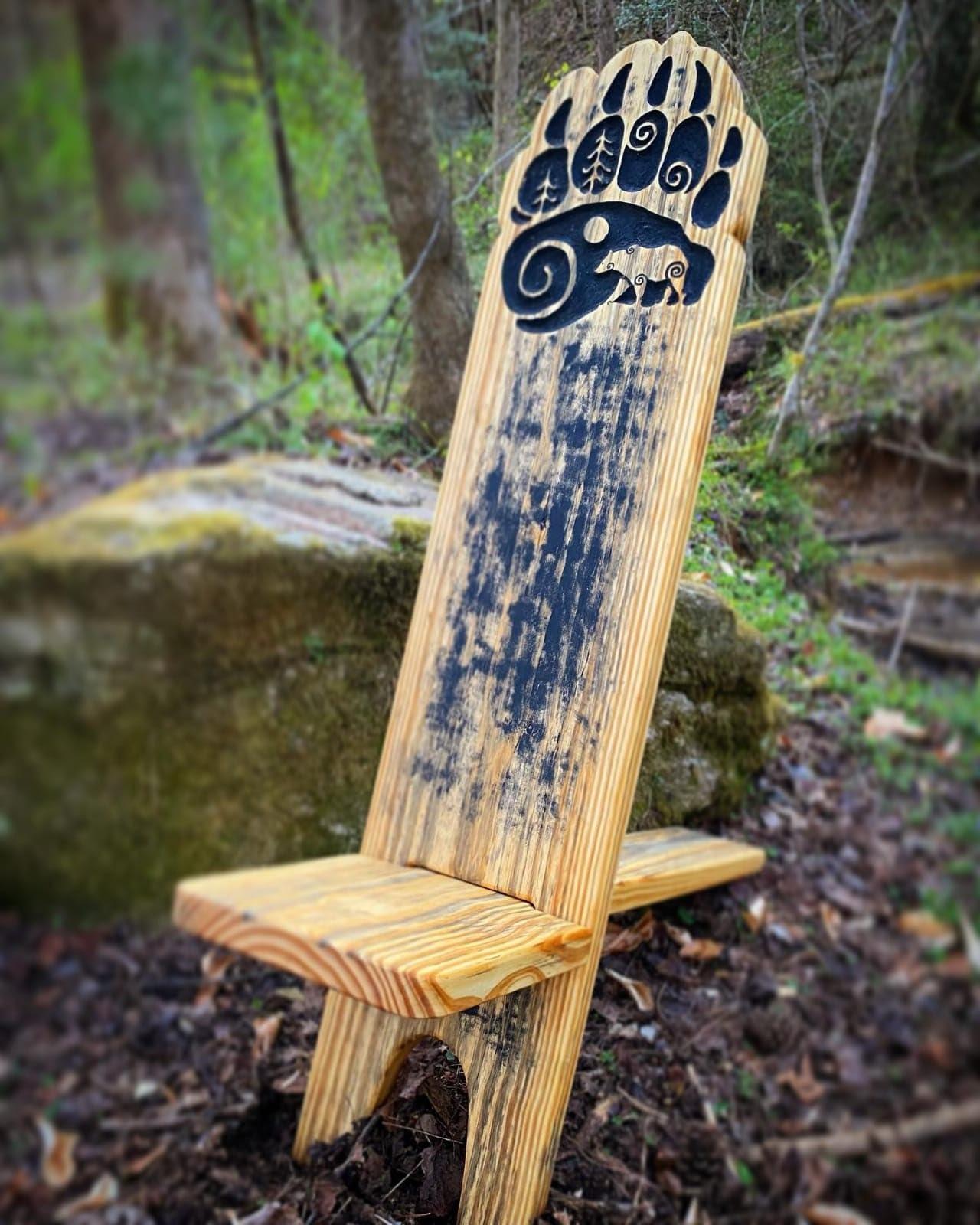Online Solution Online Solution Norse Bear Paw Viking Slab Campfire Chair | Viking Chair Art Tail As Well Bow Hunters Light Stained Finish Pine Wood