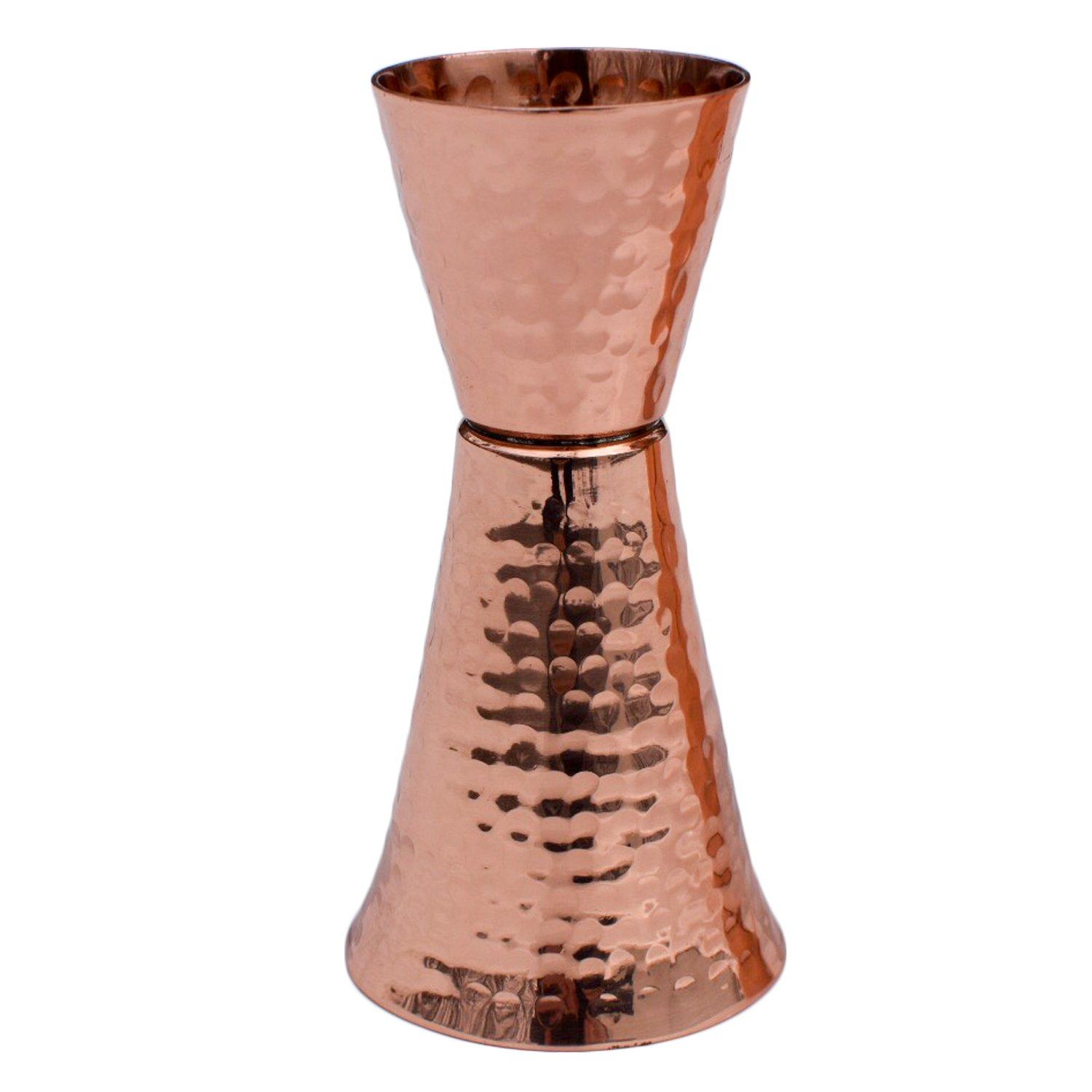 Prince of Scots Prince of Scots Premium Hammered Pure Solid Copper Double Side Jigger, 1 ounce and 2 ounce Cups with 5 marks for measurement