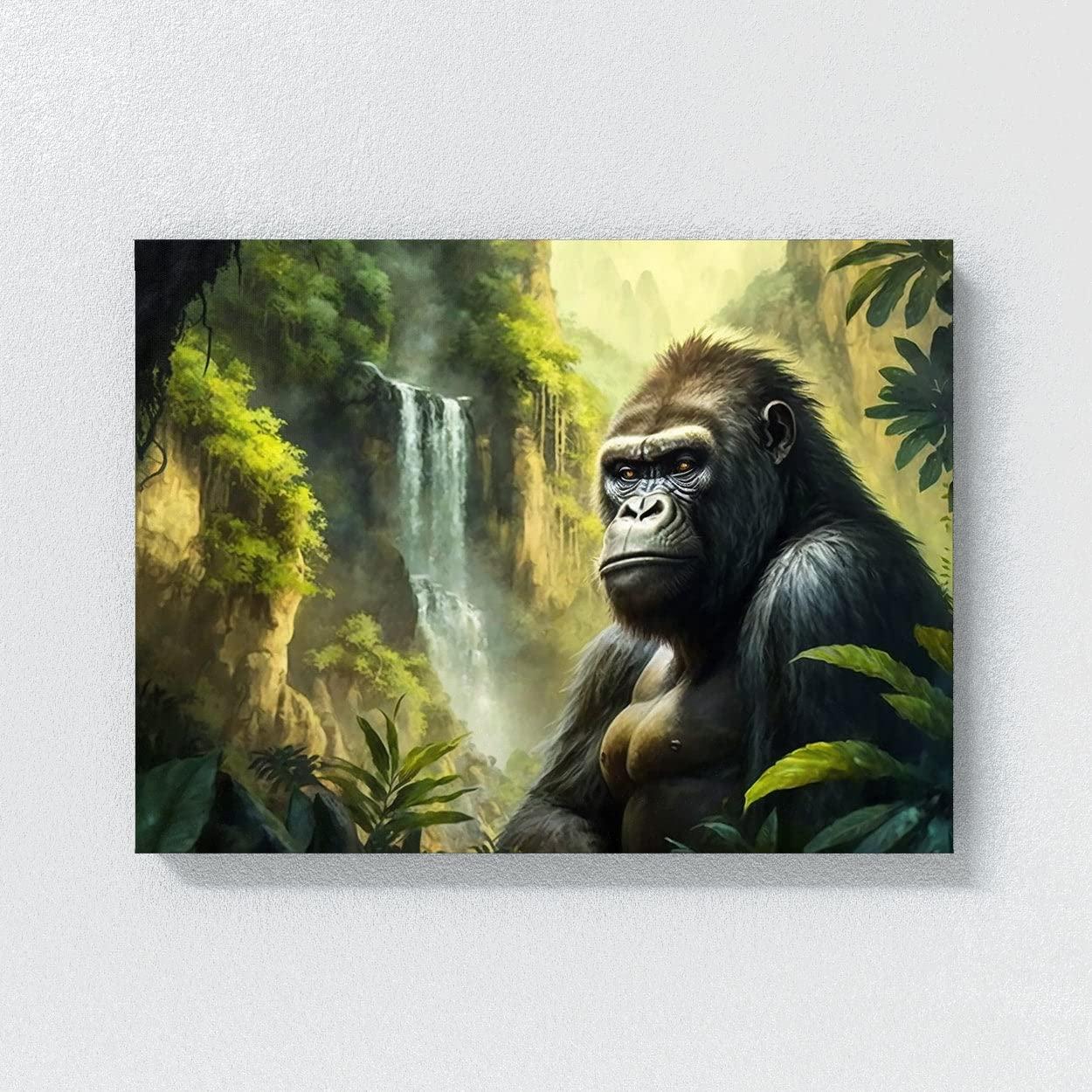 Sense Canvas Sense Canvas Gorilla Realistic Jungle 4 Canvas Art - Home Decor Wall Art Print Poster Painting Large 40x30 / 0.75"
