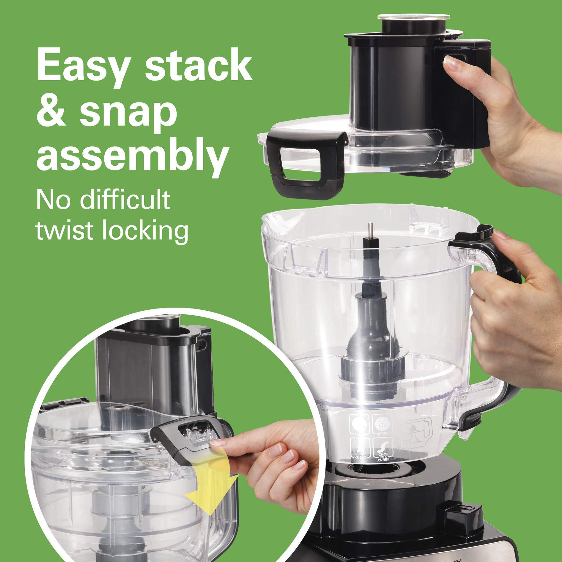 Hamilton Beach Hamilton Beach Stack & Snap Food Processor and Vegetable Chopper, BPA Free, Stainless Steel Blades, 14 Cup + 4-Cup Mini Bowls, 3-Speed 500 Watt Motor, Black (70585)