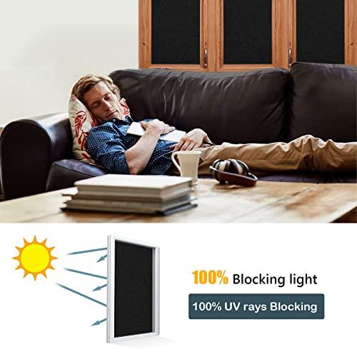 FILMGOO Total Blackout Window Privacy Film Day and Night 100% Light Blocking Static Cling Room Darkening Window Tint Black Door Stickers for Home Office, No Glue Anti-UV (Frosted-Black, 17.5 Inch x 7.8 Feet)