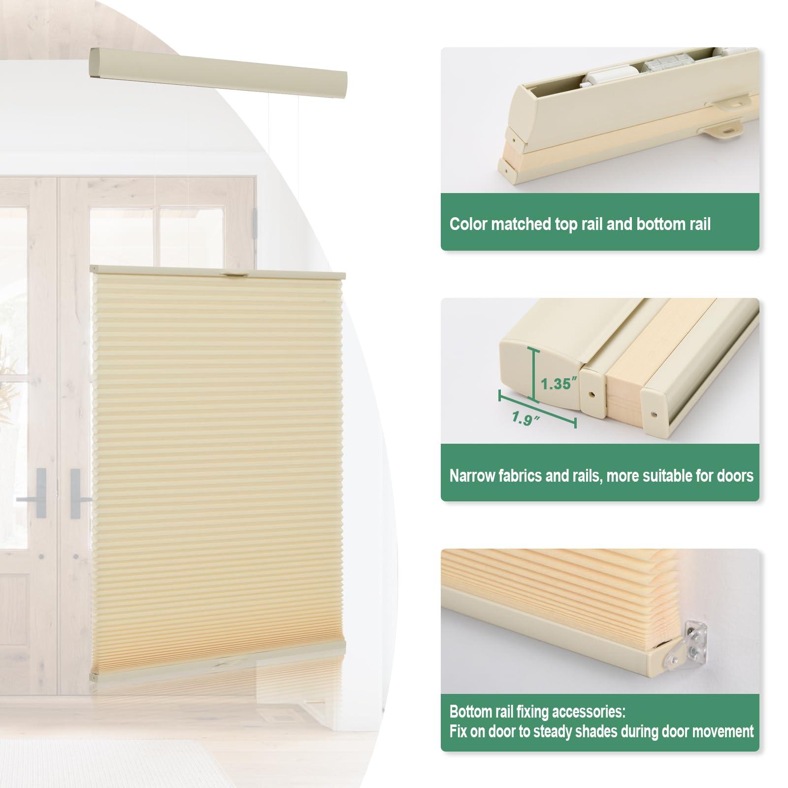 Tonature Tonature Light Filtering Door Blinds Top Down Bottom Up Cellular Shades for French Door 1" Honeycomb Fabric Thermal Insulated Energy Efficient Privacy Window Shades53 W x 72" H, Beige