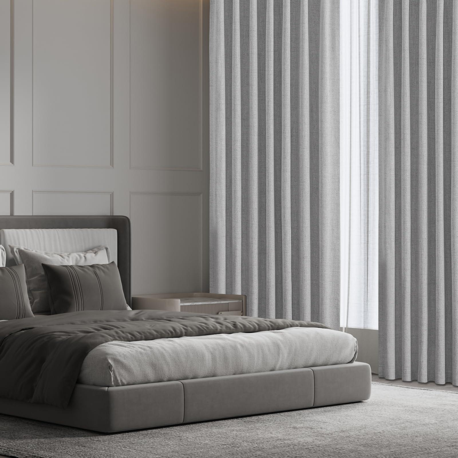 CUCRAF CUCRAF Linen 100% Blackout Curtains 108 Inch Length 2 Panels Set, Back Tab and Rod Pocket Curtain for Living Room Bedroom, Room Darkening Window Drapes Thermal Insulated, (52x108 inch, Light Grey)