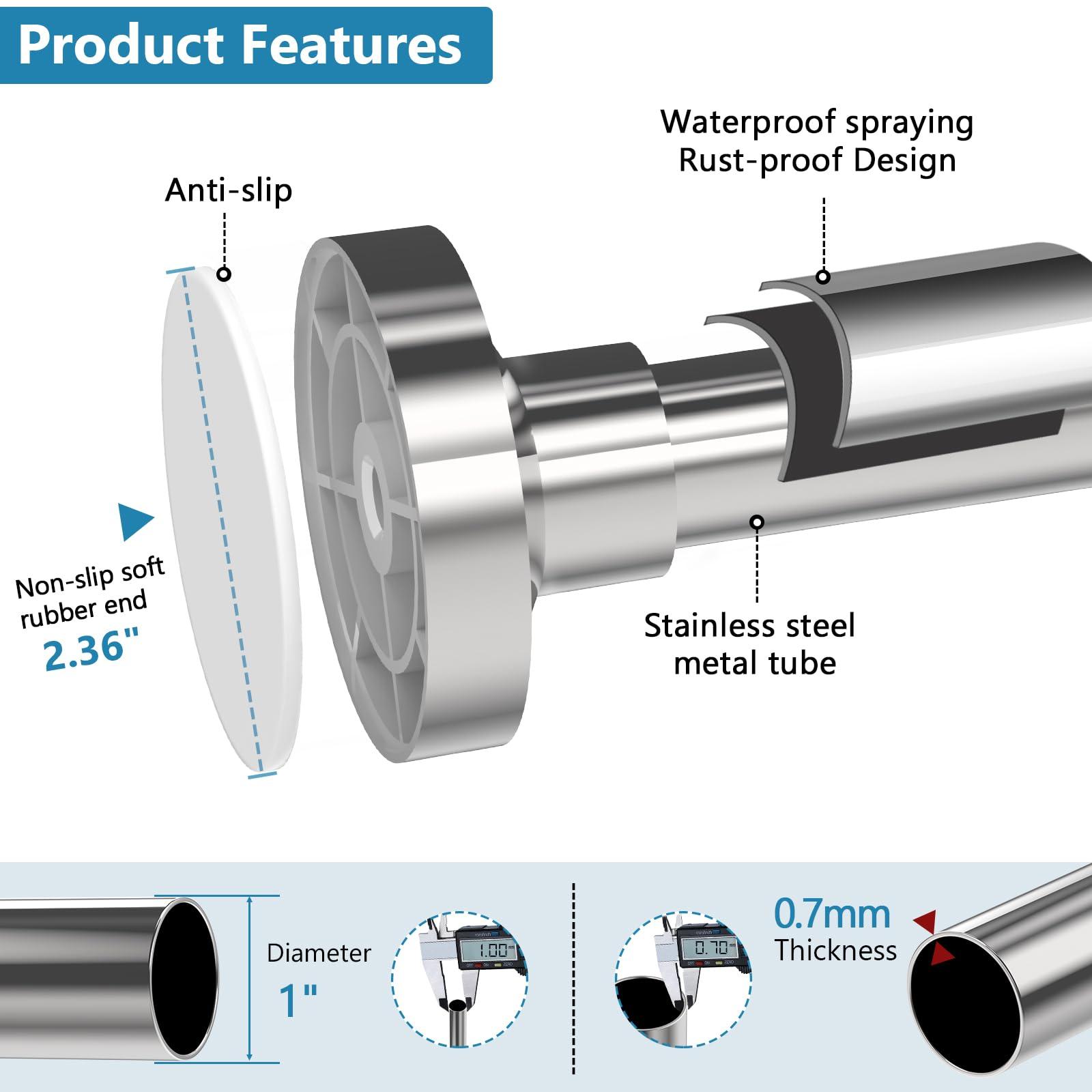 Bonpally Bonpally Shower Curtain Rod 32-75 Inches Adjustable, Non-Slip Spring Tension Shower Rod Stainless Steel for Bathroom, No Drilling, Chrome