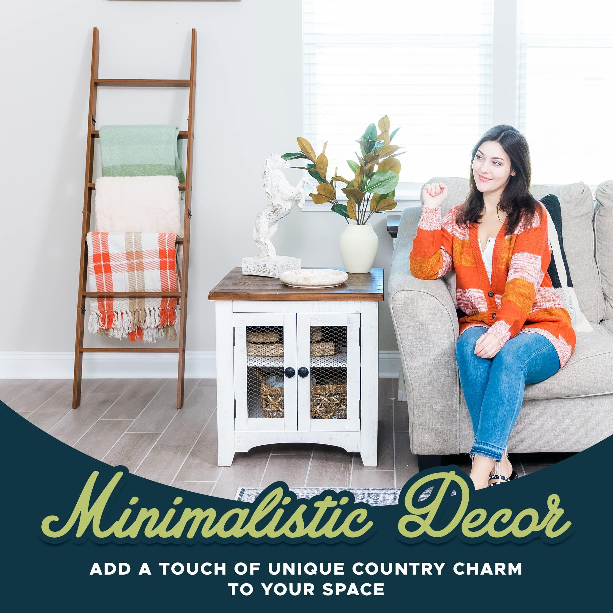 RELODECOR Blanket Ladder for Living Room and Bedroom, 5ft 8 inch, 6-Tier Wall Leaning Laminate Snag Free Construction (Brown) Rustic Decorative Farmhouse Blanket Storage, Quilt Rack, Ladder Shelf, Easy Assembly