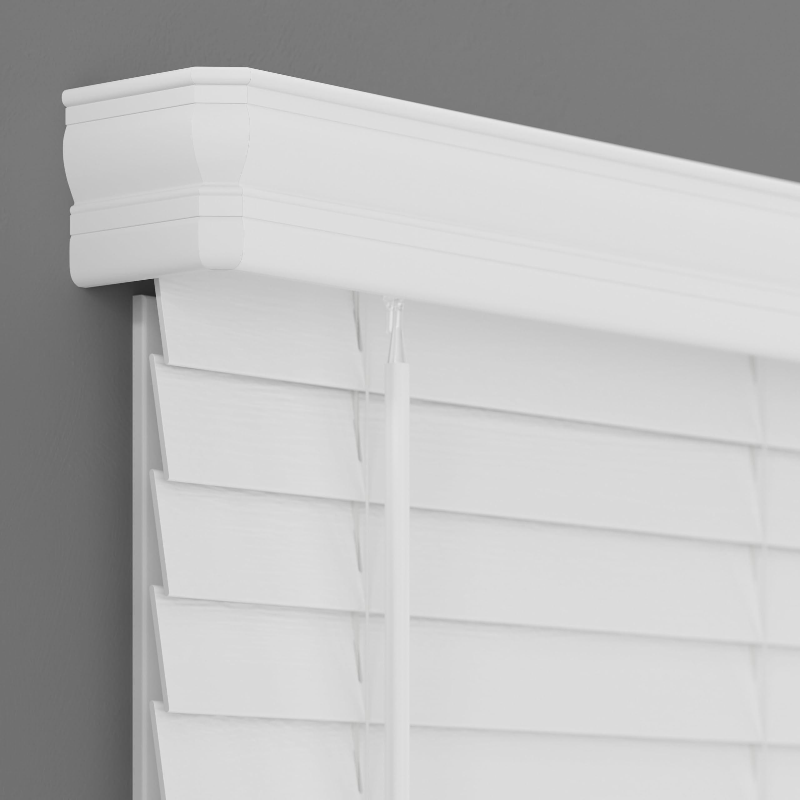 Lumino Lumino 2-Inch Cordless Faux Wood Blinds, 67.75" Width x 60" Length, White - Custom for All Window Sizes, Wood Embossed Slats, Crown Valance, Venetian for Indoor Windows