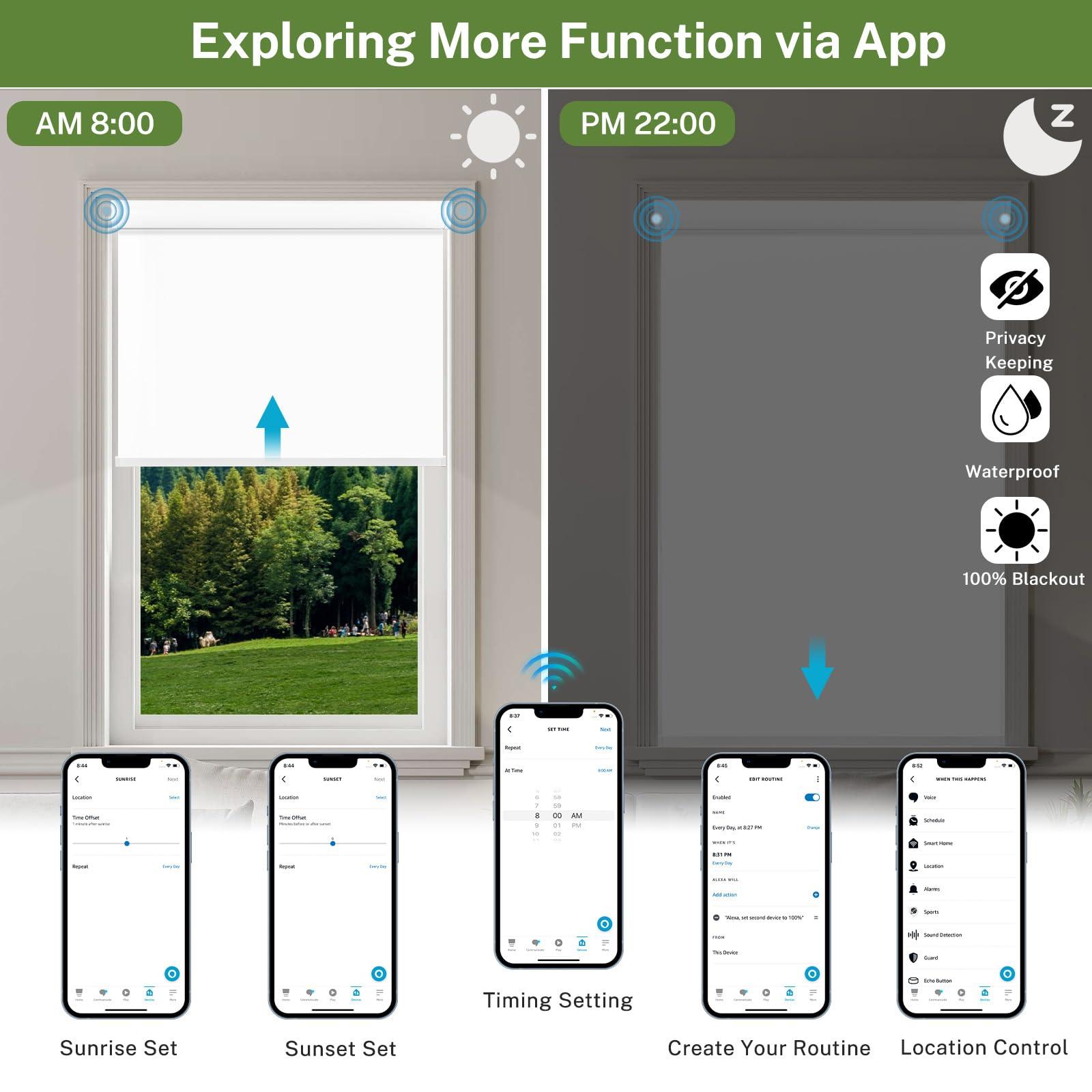 MiLin MiLin Motorized Roller Window Shades Smart Cordless Blinds & Shades Direct Connection to Alexa Motorized Blinds with Remote Both Side Same Color (100% Blackout Hazel, 62" W x 80" H)
