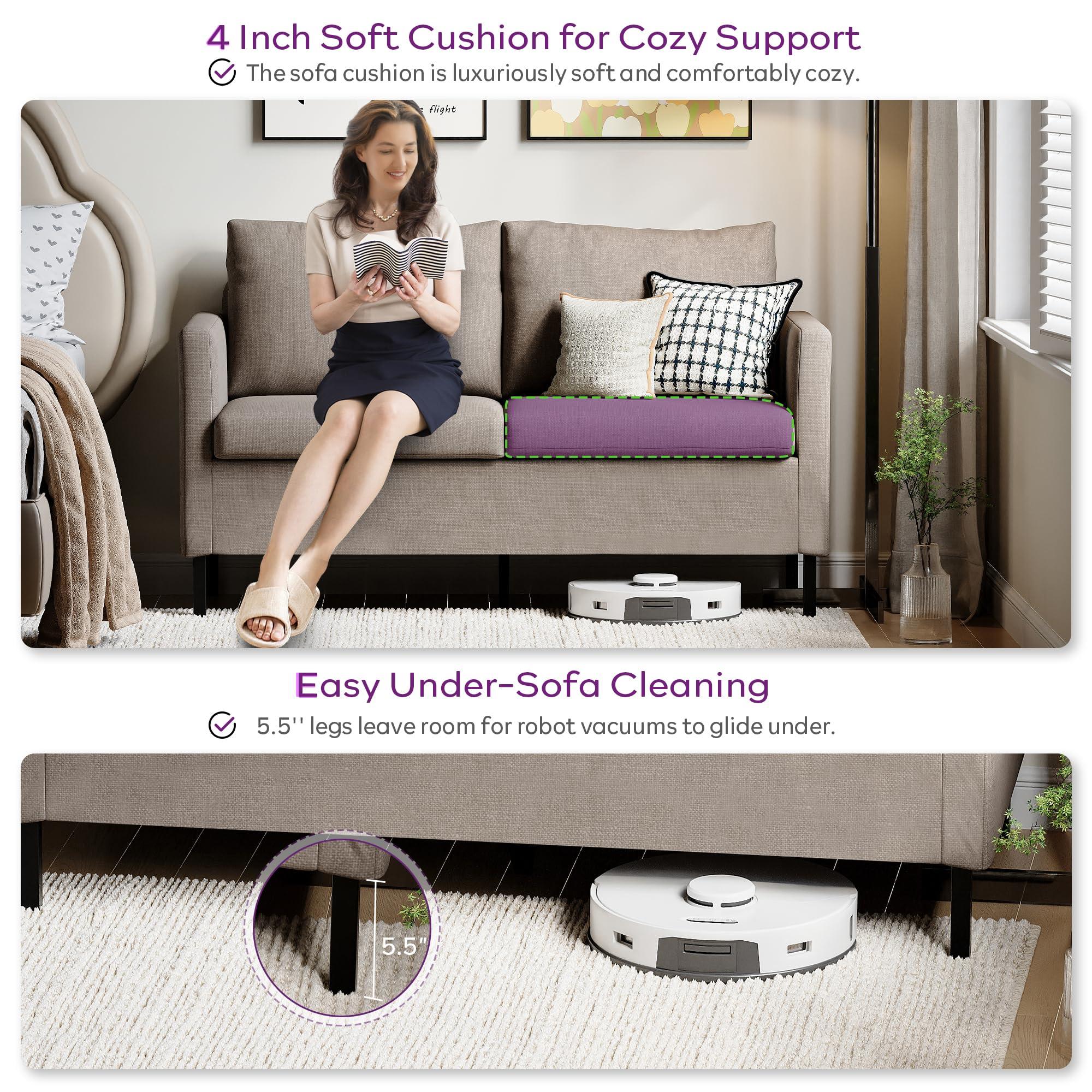 TYBOATLE TYBOATLE Fabric Modern Small Loveseat Sofa Couch for Living Room, 51 Inch Upholstered 2-Seater Love Seats w/Iron Legs for Compact Small Space, Apartment, Bedroom, Dorm, Office (Beige)