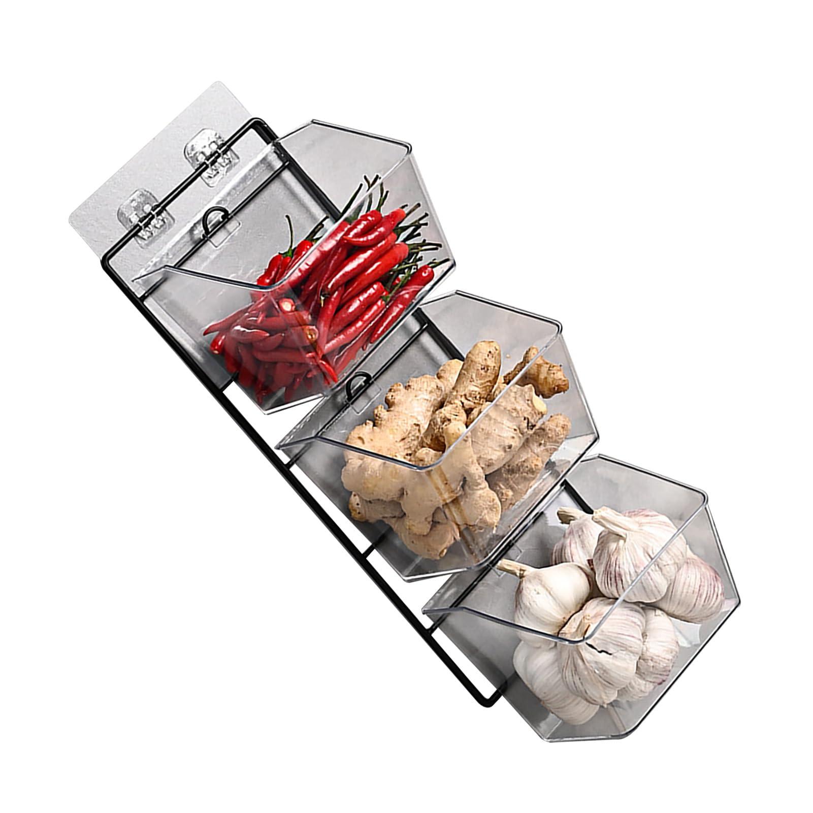 Enforose Onion Ginger Garlic Storage Basket Kitchen Garlic Head Wall Hanging Basket, Ginger Garlic Storage Rack Wall Food Box(Vertical Chest Suspension)