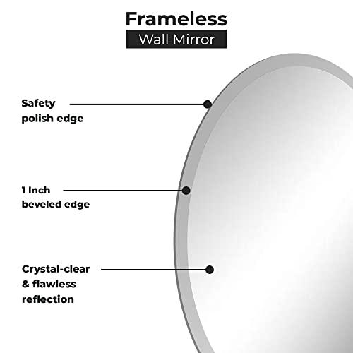 Fab Glass and Mirror Fab Glass and Mirror Oval Mirror 1" Beveled Edge - Frameless Wall Mounted Mirror with Hooks for Bathroom, Vanity Room, Bedroom, Living Room 22"x39"