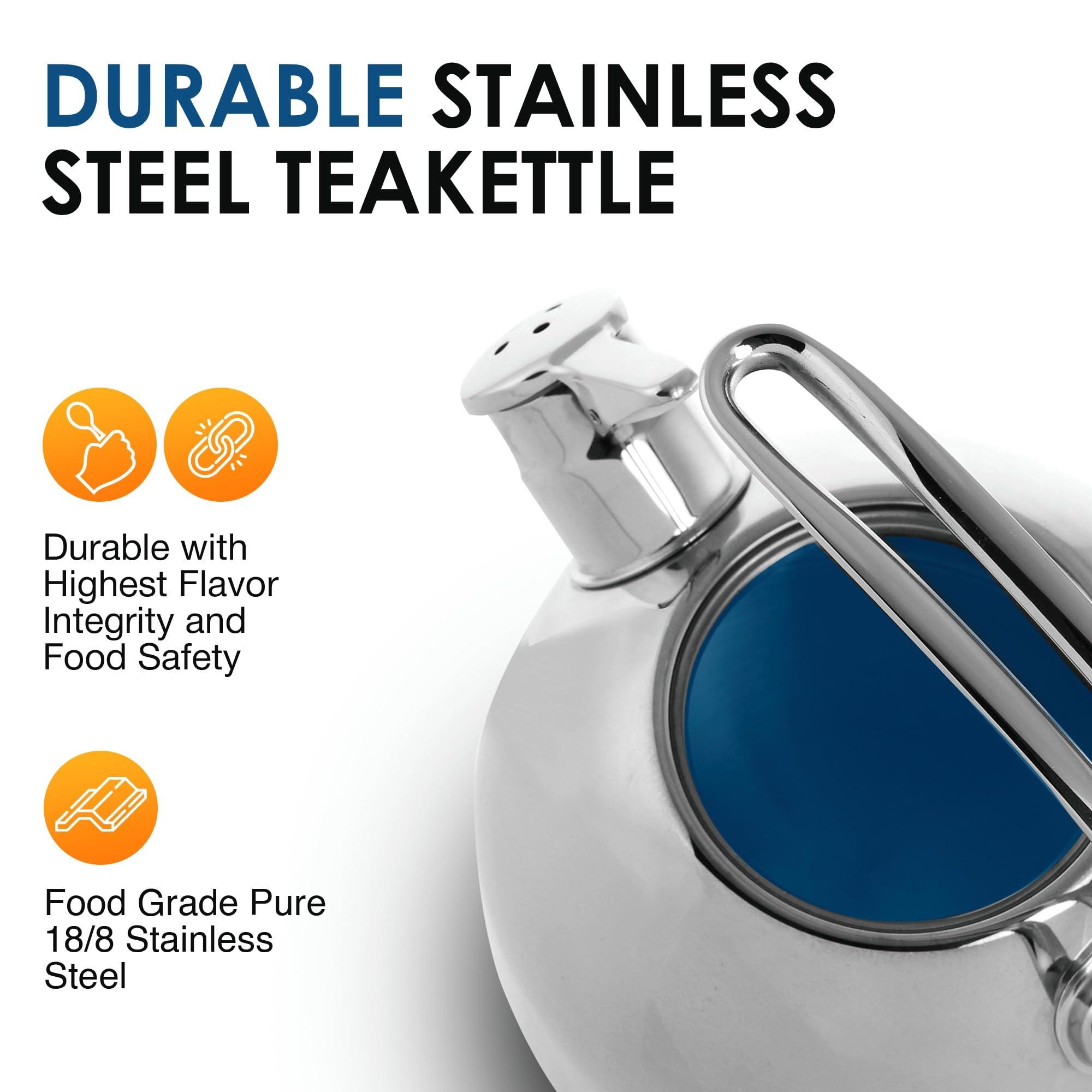 Chantal Chantal Classic Teakettle, 1.8 QT, High Grade Stainless Steel, 2-Tone Harmonica Whistle, Rapid Boil and Even Heating (Silver)