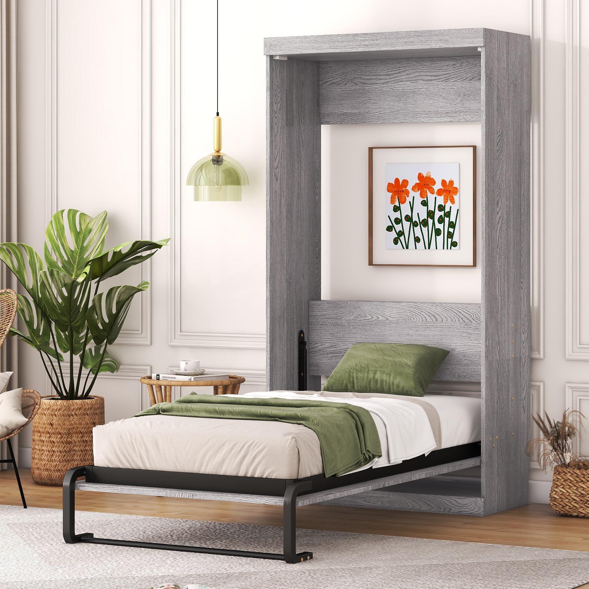Harper & Bright Designs Harper & Bright Designs Twin Size Murphy Bed, can be Folded into a Cabinet, Gray