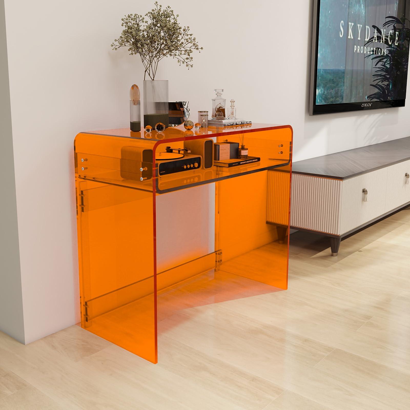 DigDozer DigDozer Orange Acrylic Desk & Console Table - Office, Study, Bedroom & Entrance Decor (15.5" D x 33.5" W x 29.3" H)