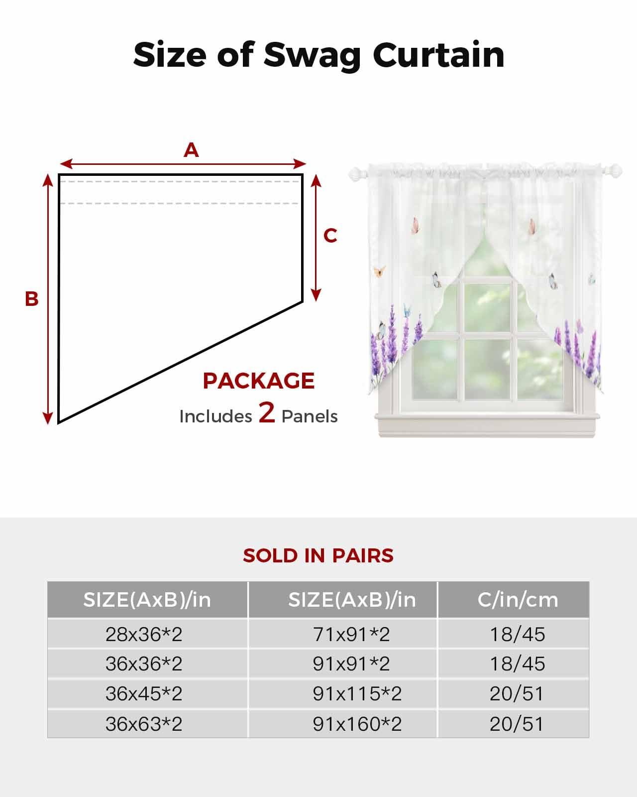 Falaniique Watercolor Lavender Swag Curtain Drapes 63 Inches Long 2 Panels Set,Long Semi-Sheer Curtain Drapes Rod Pocket Valance Drapery for Kitchen,Bathroom Window Purple Floral Spring Summer White 72" Wx63 L
