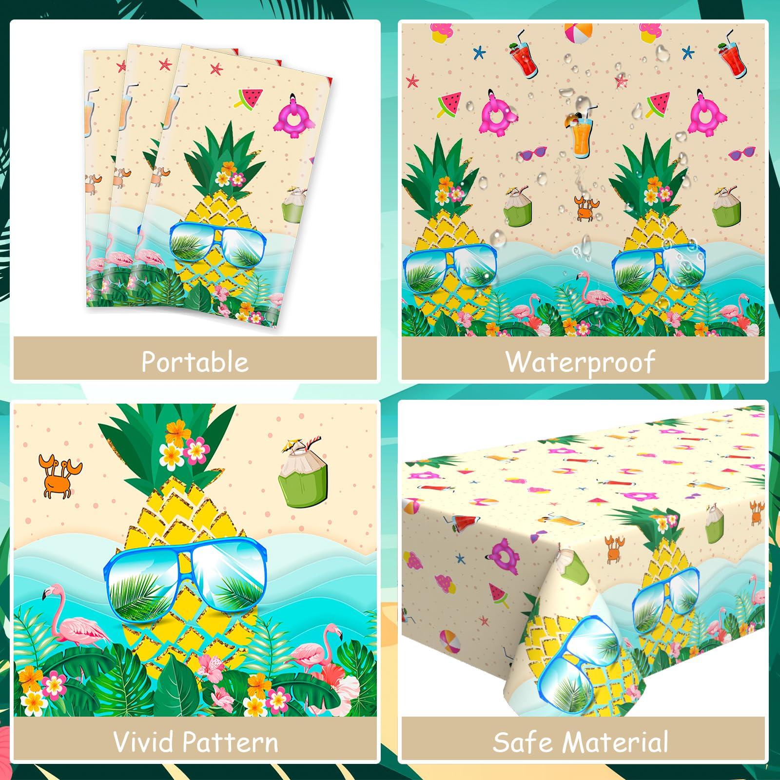 Domgoge Domgoge Hawaii Table Cloth Pineapples Flamingos Plastic Table Cover Tropical Luau Tablecloth Rectangular Tablecloths Disposable Waterproof Table Cloths for Kids Birthday Beach Party Supplies, 1pc