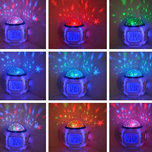 GPCT GPCT Starry Sky Projection LED Alarm Clock, Timer, & Music Player. Comes with 10 ringtones, Calender, & Thermometer. Displays Time in 12hr and 24hr time Modes - White