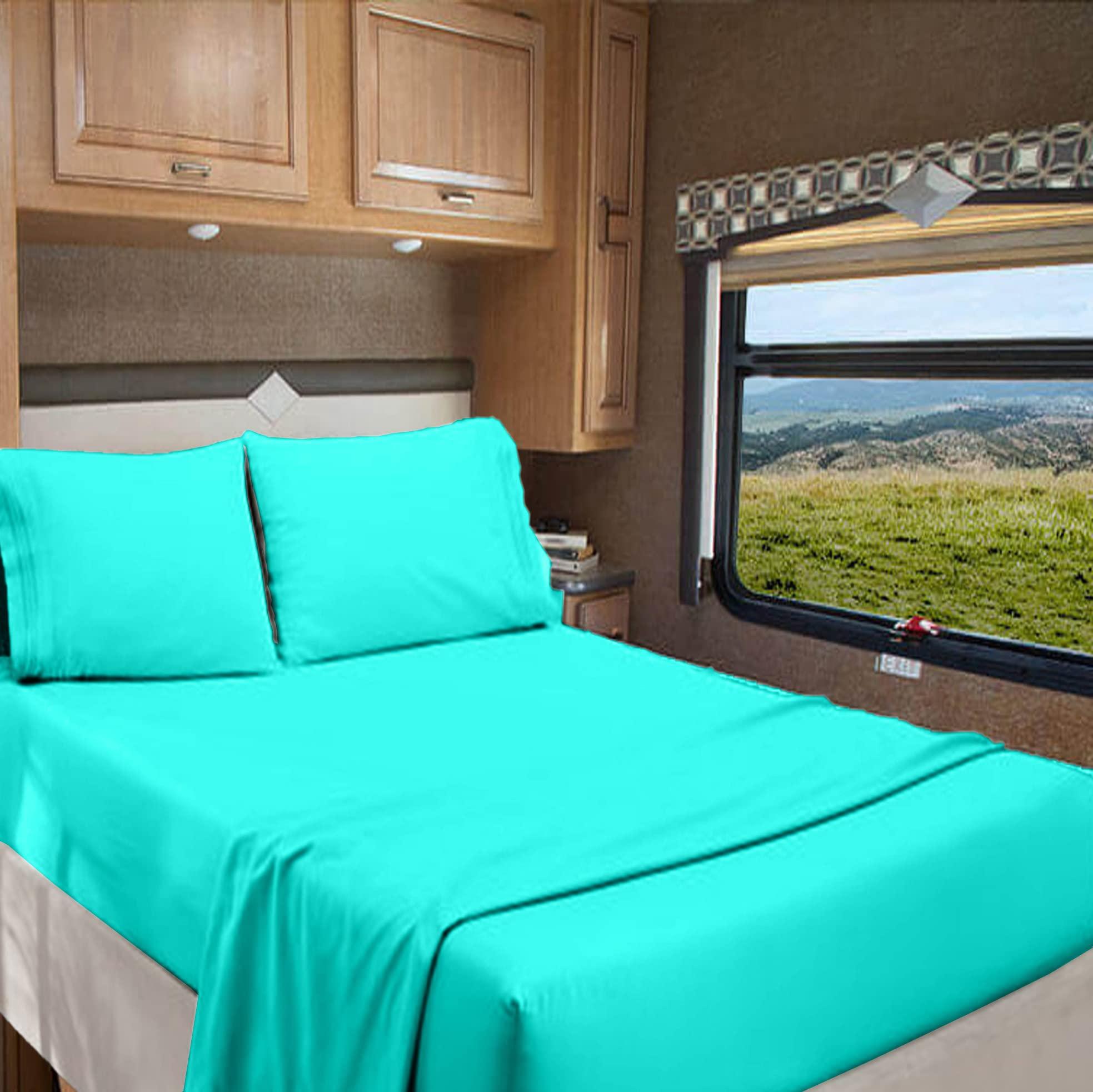 Thraed-Spraed RV Bunk 38 X 80 Sheet Set 600 Thread Count 100% Egyptian Cotton 10-Inch Deep Pockets Made for RV, Camper, Motorhomes, Boat, Soft Luxury & Breathable, 4-PC RV-Sheets - Turquoise Blue Solid