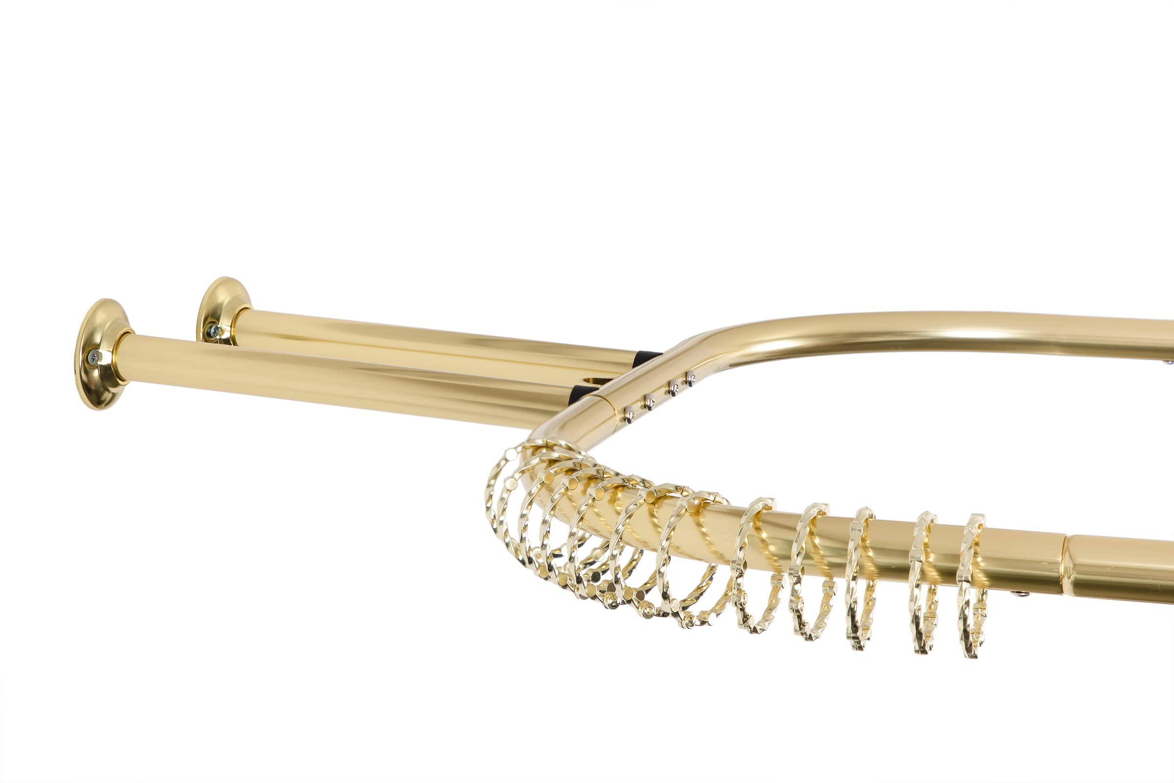Utopia Alley Utopia Alley Rustproof Aluminum Hoop Shower Rod With Ceiling Support for Clawfoot Tub, 45.7 Inch Size by 22 Inch, Gold + White Shower Curtain 180x70inch