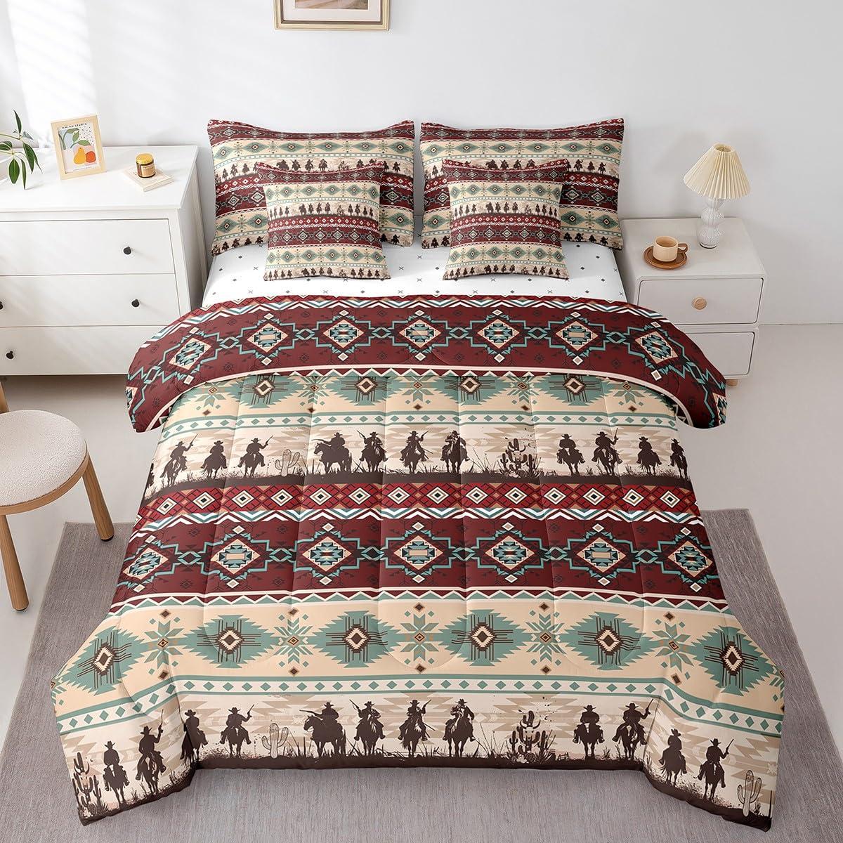 Feelyou Feelyou Western Comforter Set King Size 7 Pieces Comforters Brown Red Cowboy Bedding Set Boho Southwestern Cowboy Bed Set Bed in a Bag with Comforter, Sheets, Pillowcases & Cushion Covers