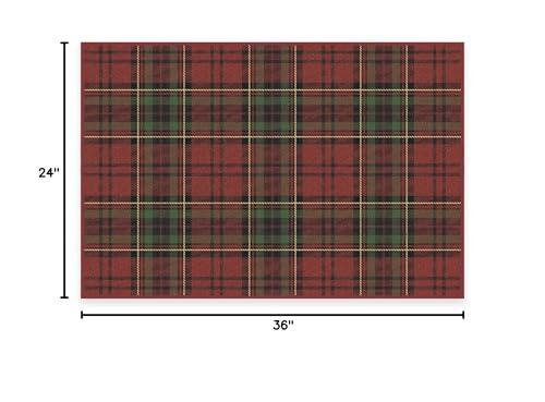 RUGGABLE Ruggable Washable 2x3 Area Rug, Plaid, Premium Winter Rugs for Living Room, Bedroom, Kitchen, Office, Classroom with Gripper Non Slip Pad, Dress Stewart Tartan Red