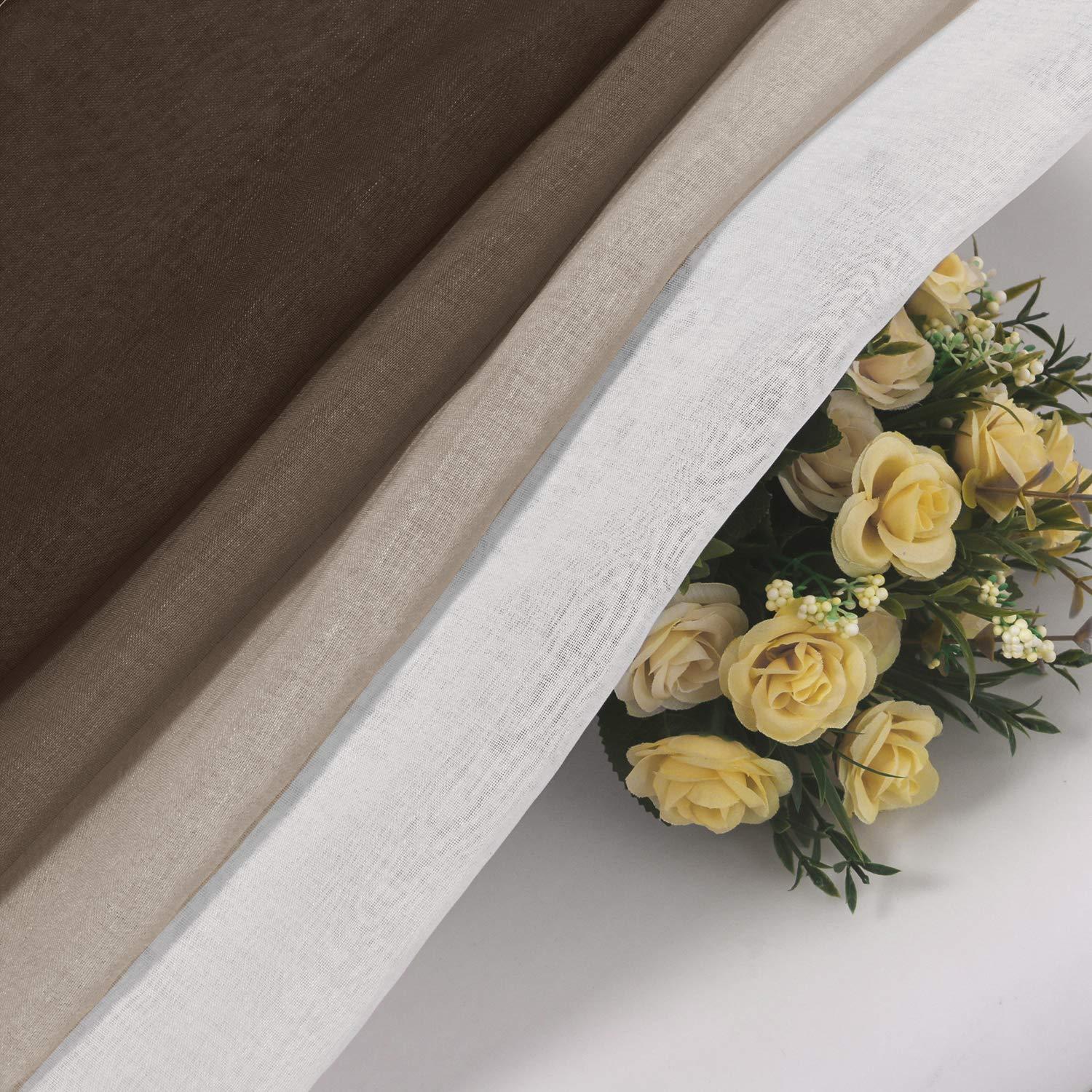 DWCN DWCN Ombre Sheer Curtains - Faux Linen Semi Voile Grommet Top Gradient Curtains for Bedroom and Living Room, Set of 2 Window Curtain Panels, 52 x 54 Inch Length, Chocolate Brown