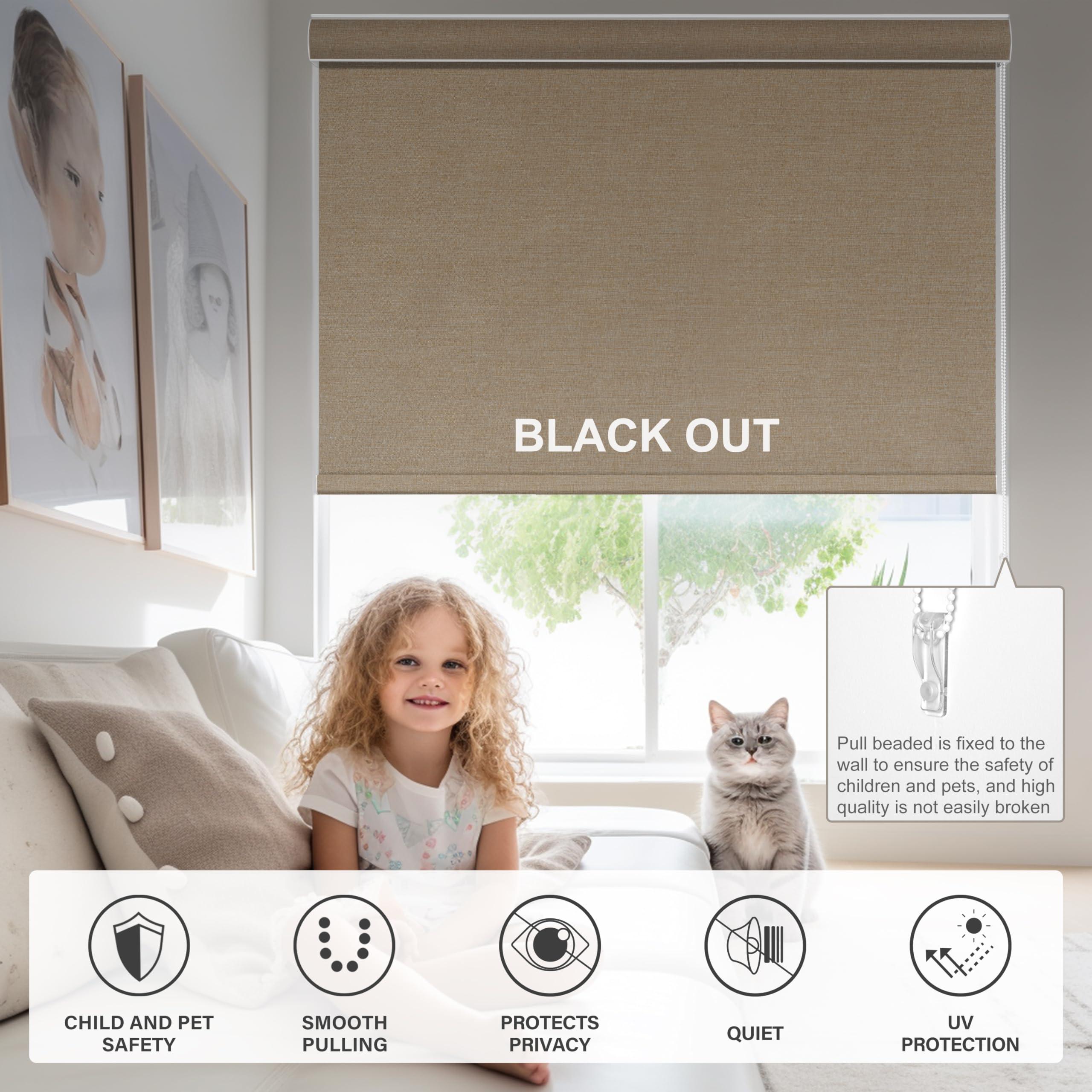 MoDanCeQ MoDanCeQ Blackout Roller Shade with Cassette Valance, Window Blinds with Thermal Insulated, UV Protection Linen Fabric, Blinds for Home and Office to Easy Install, Blackout Beige, 78" W x 72" H