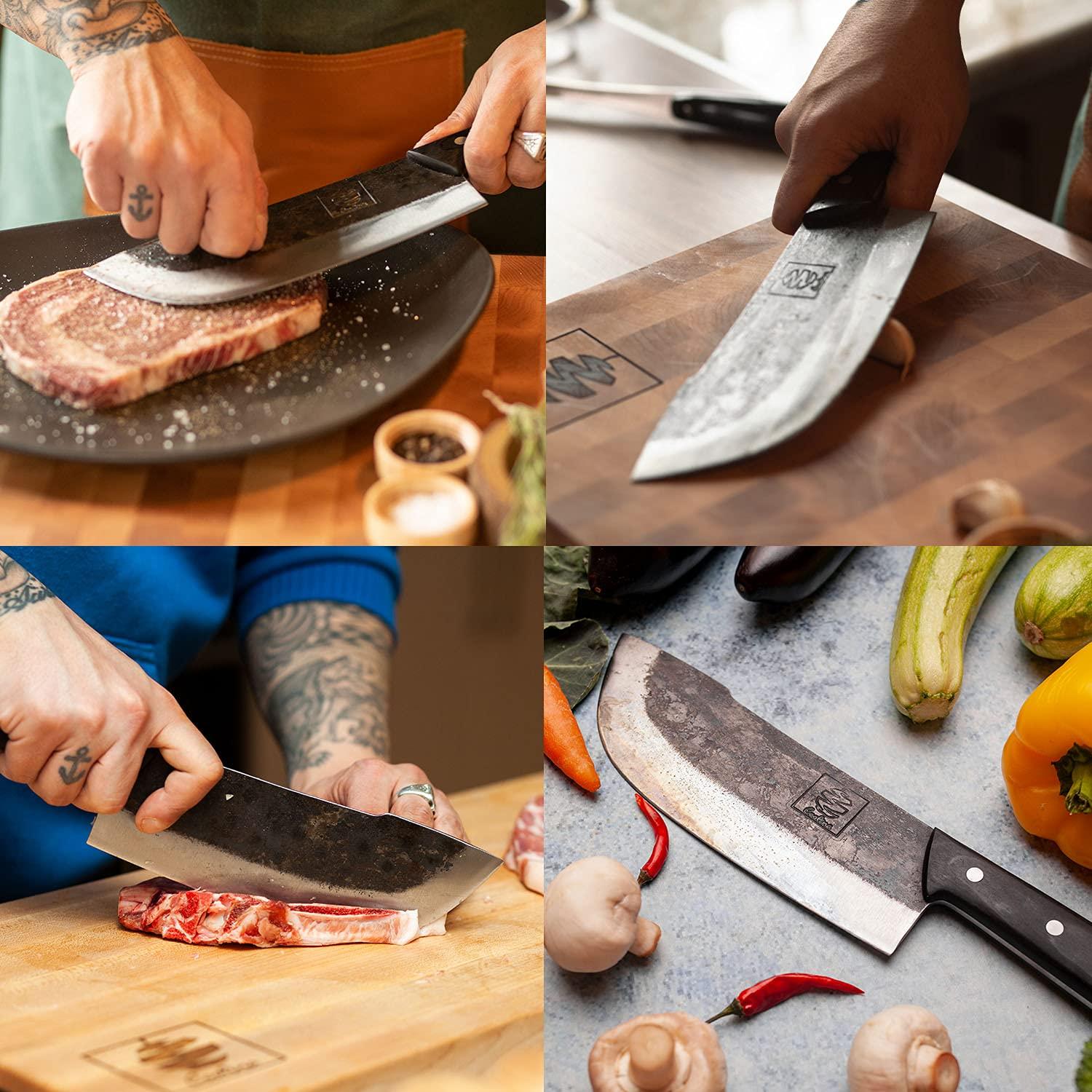 COOLINA COOLINA Daozi Forged Cleaver Butcher Knife, 7.9-in High Carbon Steel Blade, Handmade Chinese Traditional Knife, Best for Chopping, Slicing, Cutting Meat